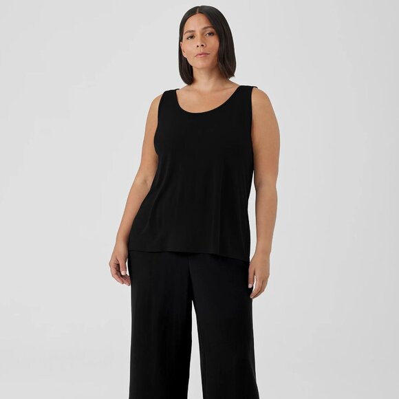 Eileen Fisher Stretch Silk Jersey Scoop Neck Casual Stretchy Black Tank Top - Picture 4 of 4